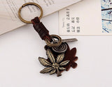 2016 Hot Pure Manual Weaving Retro Punk Key Chain Maple Leaf Men Women Key Ring 100% Genuine Leather Metal Keychain