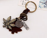 2016 Hot Pure Manual Weaving Retro Punk Key Chain Maple Leaf Men Women Key Ring 100% Genuine Leather Metal Keychain