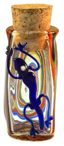 1- 3.5" Lizard Swirl Hand Blown Pyrex Jar w/Cork