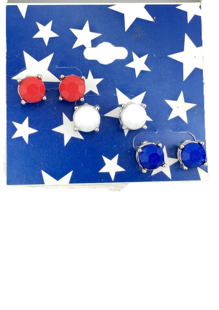 3-Pairs Red, White & Blue American Flag Earring Set