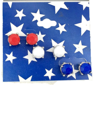 3-Pairs Red, White & Blue American Flag Earring Set