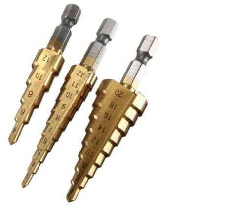 3Pcs In 1 3-12Mm. 4-20Mm Titanium Step Drill Bits Has Power Drill Tools