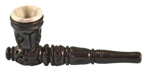 1- 4" Carved Wood Tobacco Pipe w/ Stone Bowl