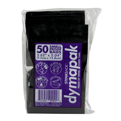 50pc Set - Stink Sack Dymapak 3.62x5.04 Smell Proof Storage Bags - Black