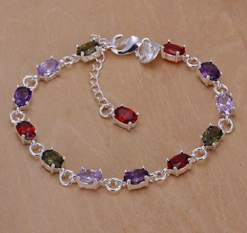 925 Silver Fashion Jewelry Charm Bracelet Colorful Rhinestone Bracelet