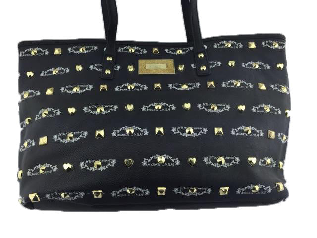 Betsey Johnson Body 100% Poly Urethane 100% Polyester Flower Lining Tote Bag Gold Plated Studs
