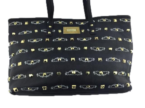 Betsey Johnson Body 100% Poly Urethane 100% Polyester Flower Lining Tote Bag Gold Plated Studs