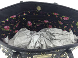 Betsey Johnson Body 100% Poly Urethane 100% Polyester Flower Lining Tote Bag Gold Plated Studs