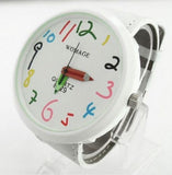 Big Case Pencil Pointer Girls Quartz Woman's Leather Band Wrist Watch