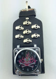 Black Punk Rock Gothic Skull Skeleton Red Fire Square Dial Quartz Wrist Watch