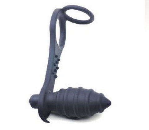 1-pcs Black Silicone Anal Plug Vibrator with 2 Rings GS-024