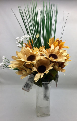 Burlap Sunflowers, Onion Grass, Filler Bush Artificial Flowers