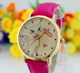 Cat Style Woman's Watch/Faux Leather Strap Band Analog Quartz Wrist Watch