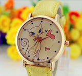 Cat Style Woman's Watch/Faux Leather Strap Band Analog Quartz Wrist Watch