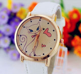 Cat Style Woman's Watch/Faux Leather Strap Band Analog Quartz Wrist Watch