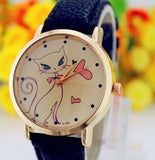 Cat Style Woman's Watch/Faux Leather Strap Band Analog Quartz Wrist Watch