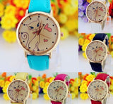 Cat Style Woman's Watch/Faux Leather Strap Band Analog Quartz Wrist Watch