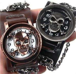 Cool Rock Punk Skull Gothic Skeleton Cuff Watches Analog Quartz Wrist Watches
