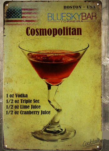 Cosmopolitan Cocktail Man Cave Tin Sign Vintage Wall Decor Pub Bar Metal Deco