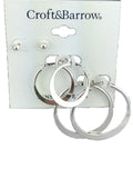 Croft & Barrows 3 Pair Plated Silver Earrings 1 Pair Studs 1 Pair Small Hoops 1 Pair Large Hoop