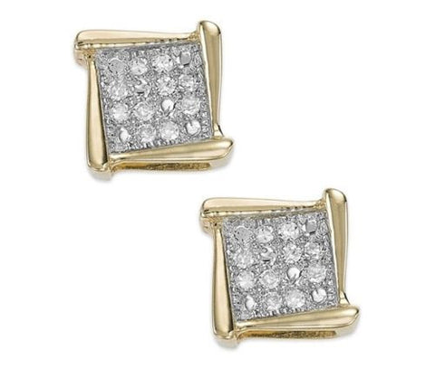 Diamond Accent Square Stud Earrings In 10K Gold Color & Clarity Enhanced,