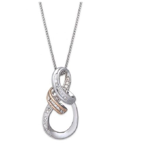 Diamond Swirl Pendant Necklace In 14 K Rose Gold And Sterling Silver(1/10CT. TW.