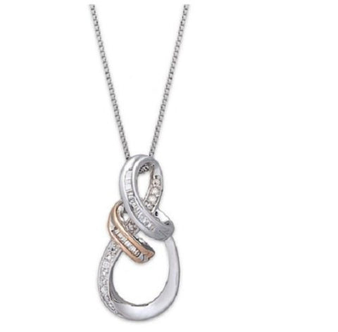 Diamond Swirl Pendant Necklace In 14 K Rose Gold And Sterling Silver(1/10CT. TW.