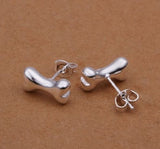 Fashion Jewelry .925 Sterling Silver Earrings Dog Bone Earrings: Crystal, Trendy