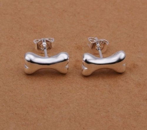 Fashion Jewelry .925 Sterling Silver Earrings Dog Bone Earrings: Crystal, Trendy