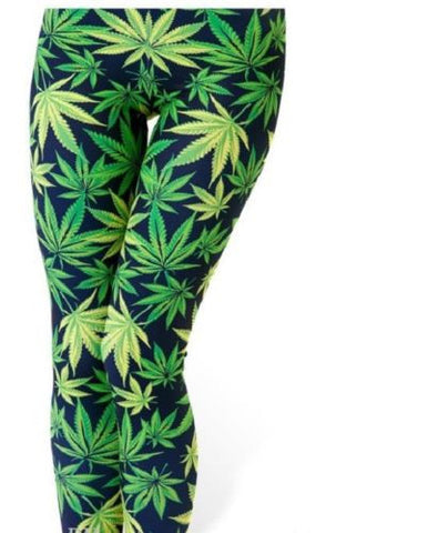 Female Digital Printing The Leaf Leggings Fashion Fluorescent Green Star Legging