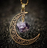 Galaxy Moonstone Irregular Amethyst Rose Quartz Crystals Pendant Bronze Chain