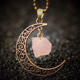 Galaxy Moonstone Irregular Amethyst Rose Quartz Crystals Pendant Bronze Chain