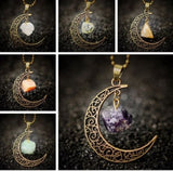 Galaxy Moonstone Irregular Amethyst Rose Quartz Crystals Pendant Bronze Chain