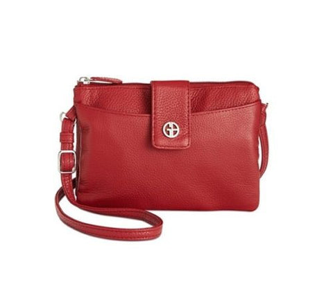 Giani Bernini Leather Softy Accordion Cross Body 1/2", 21", 5", 7", Red, Small