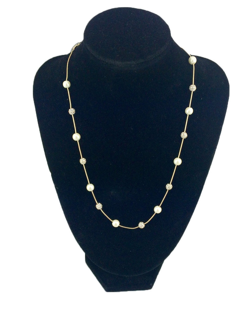 Gold Elastic Chain Pearl Crystal Necklace