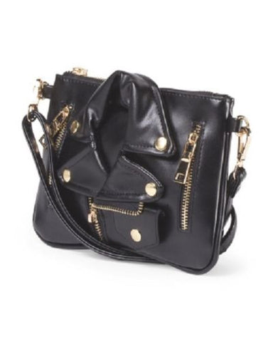 Joseph D'arezzo Moto Jacket Clutch 7", Black, Medium, faux leather