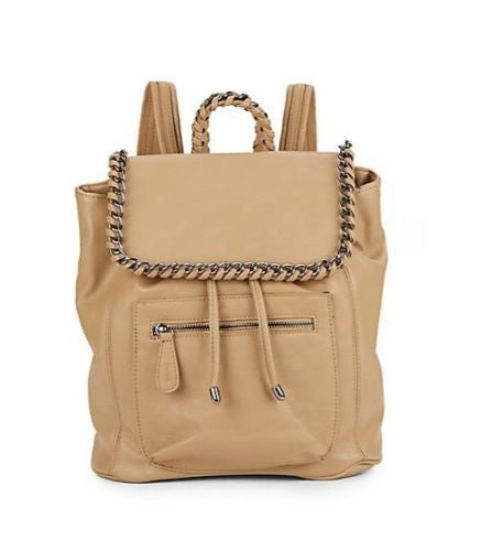 Kensie Chain Trimmed Faux Leather Backpack In sand