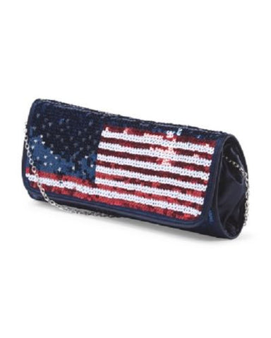 La Regale Sequin American Flag Clutch 11", 5.5", Beaded, Multi-Color, Small