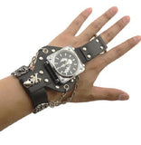 Leather Analog Quartz Skeleton Cool Punk Skull Watch For Men