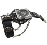 Leather Analog Quartz Skeleton Cool Punk Skull Watch For Men