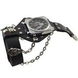 Leather Analog Quartz Skeleton Cool Punk Skull Watch For Men