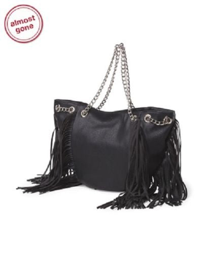 Madden Girl Flirty Fringe Tote (Black) 10", 13.5", 38",Medium, Messenger & Cross