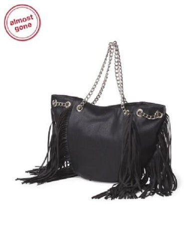 Madden Girl Flirty Fringe Tote (Black) 10", 13.5", 38",Medium, Messenger & Cross