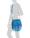 Madden Girl Homer Fringe Cross Body Bag 48", 7", 9.2", Blue, Medium faux leather