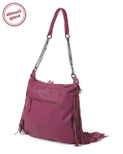 Medium Antik Kraft Shoulder Bag With Fringe 11" 26" Black or Magenta&non leather