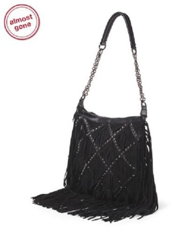 Medium Antik Kraft Shoulder Bag With Fringe 11" 26" Black or Magenta&non leather