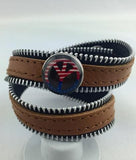 Newest Zipper Top leather PUNK snap button jewelry bracelet T181 (fit 18mm 20mm snaps)