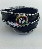 Newest Zipper Top leather PUNK snap button jewelry bracelet T181 (fit 18mm 20mm snaps)