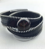 Newest Zipper Top leather PUNK snap button jewelry bracelet T181 (fit 18mm 20mm snaps)