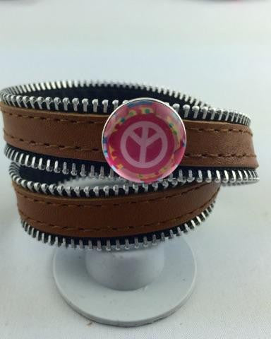Newest Zipper Top leather PUNK snap button jewelry bracelet T181 (fit 18mm 20mm snaps)